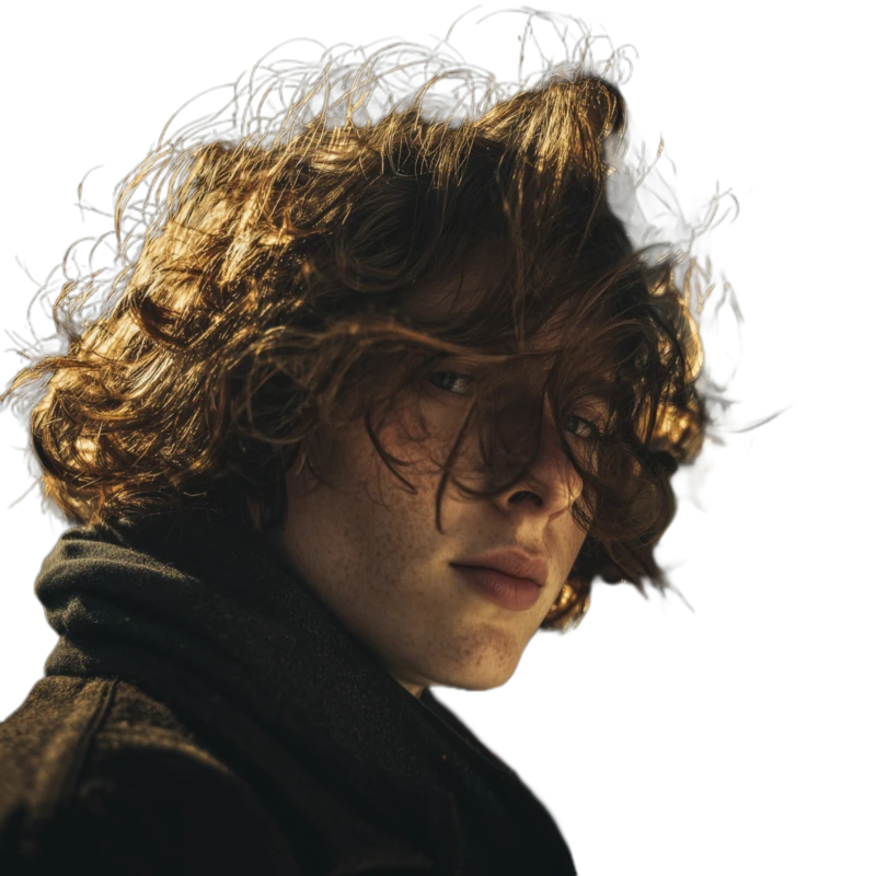 Background removed: Windblown Curly Portrait
