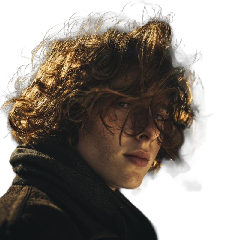 Background removed: Windblown Curly Portrait