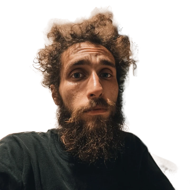 Background removed: Messy-Haired Bearded Portrait