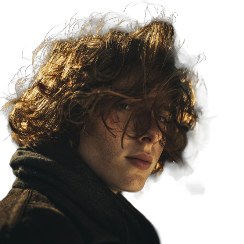 Background removed: Windblown Curly Portrait