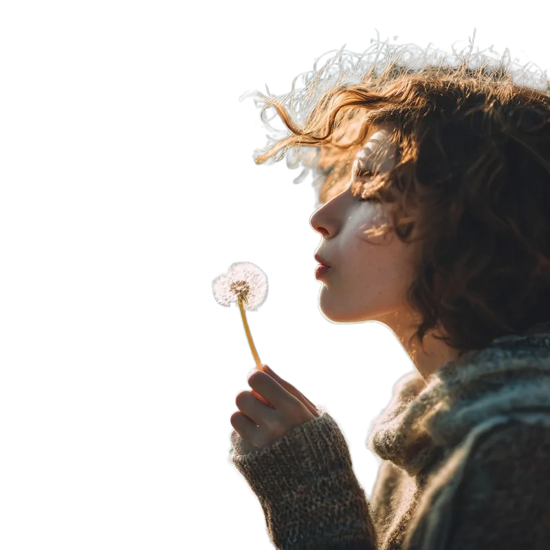 Background removed: Blowing Dandelion Seeds